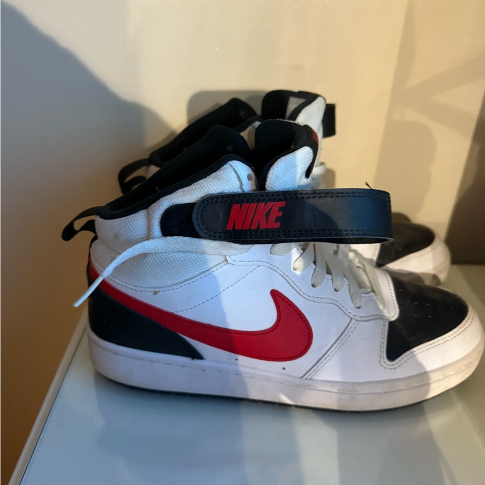 Nike Kids High-Top Sneakers - White, Black, and Red